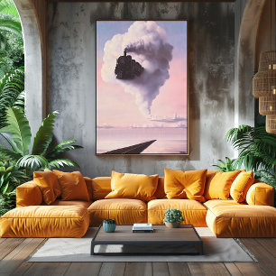 Póster Paisaje de sueños surrealista: tren emergiendo de 