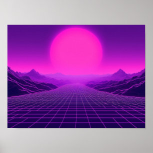 Póster Paisaje de Synthwave Retrowave Vibe Cyberpunk 80