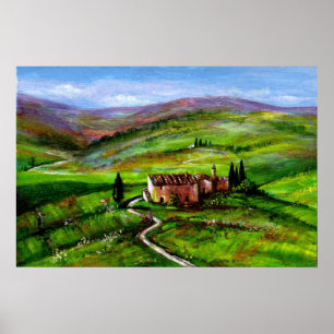 PÓSTER PAISAJE DE TOSCANA CON COLINAS VERDES