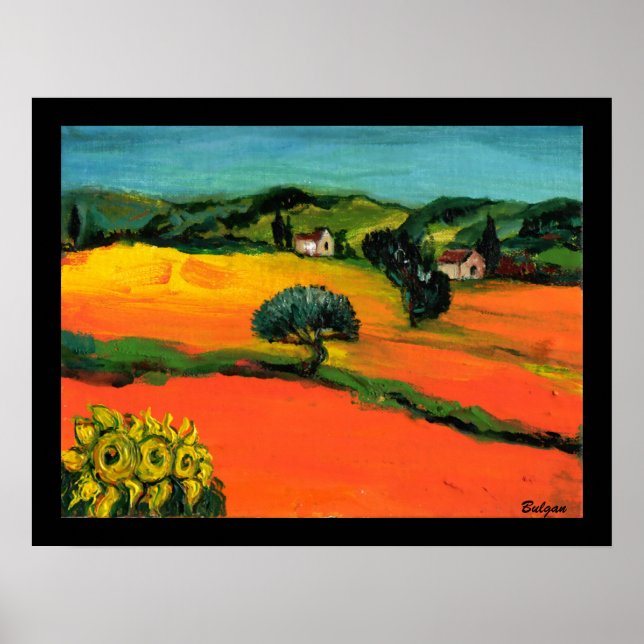 PÓSTER PAISAJE DE TOSCANA CON GIRASOLES (Frente)