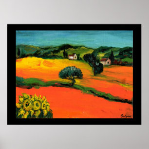 PÓSTER PAISAJE DE TOSCANA CON GIRASOLES