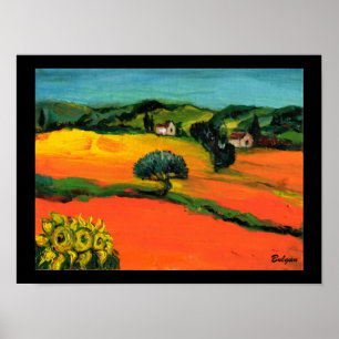 PÓSTER PAISAJE DE TOSCANA CON SIMPATIZANTES