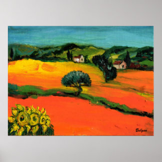 PÓSTER PAISAJE DE TOSCANA CON SIMPATIZANTES