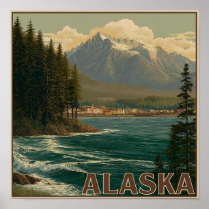 Póster Paisaje de una ciudad costera de Alaska