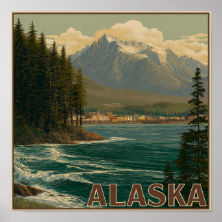 Póster Paisaje de una ciudad costera de Alaska