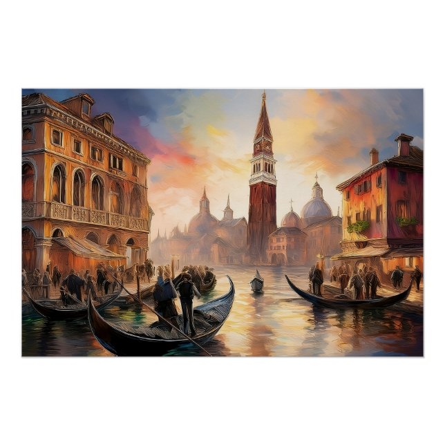 Póster Paisaje de Venecia con góndolas y San Marco | (Anverso)