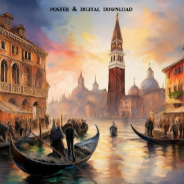 Póster Paisaje de Venecia: puesta de sol, Gran Canal, San