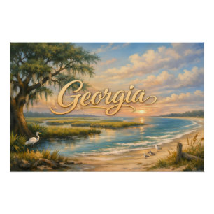 Póster Paisaje de verano de la playa de Georgia con pájar