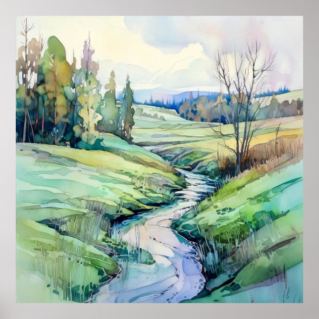 Póster Paisaje de verano en el campo (Frente)