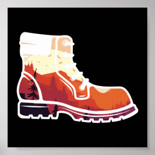 Póster Paisaje de zapatos de excursión retro - atardecer