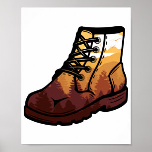 Póster Paisaje de zapatos de excursión retro - atardecer