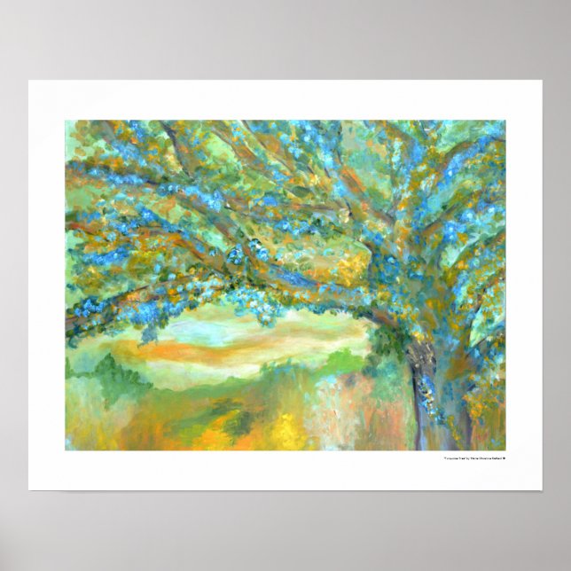 Póster Paisaje del árbol Moderno y Verde azulado Pintura  (Frente)