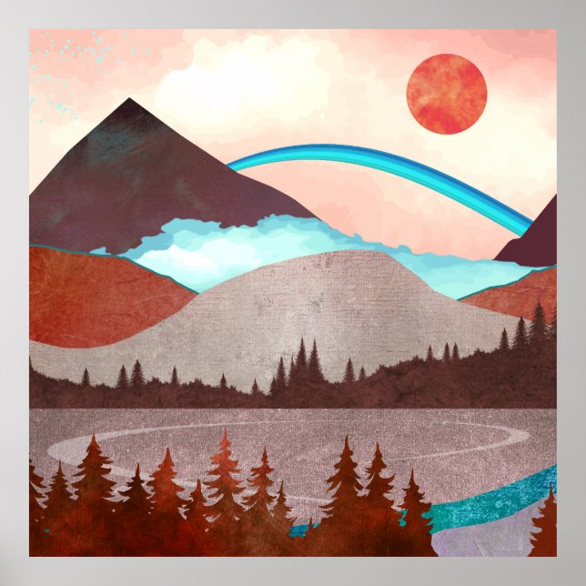 Póster Paisaje del arcoiris azul (Frente)