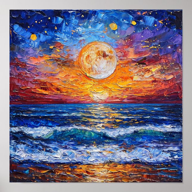 Póster Paisaje del Atardecer en el Océano Sereno Paisaje  (Frente)