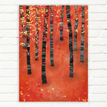 Póster Paisaje del bosque Birch<br><div class="desc">Pintura de un bosque de abedules o álamos en otoño. Bosque semiabstracto rojo,  naranja y amarillo.</div>