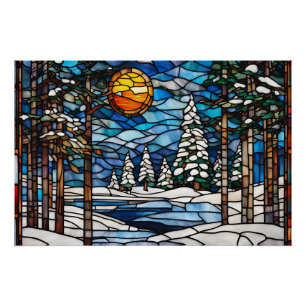 Póster Paisaje del bosque de invierno de vidrio templado