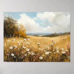 Póster Paisaje del campo de las flores silvestres Pintura
