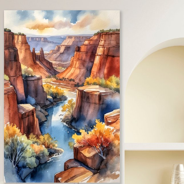 Póster Paisaje del cañón acuarela con río y acantilados (Subido por el creador)