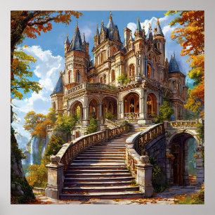 Póster 🏰 Paisaje del Castillo de Otoño para Hogar de Fan