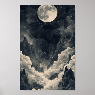 Póster Paisaje del cielo estrellado nocturno con nubes Po