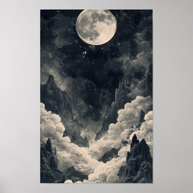 Póster Paisaje del cielo estrellado nocturno con nubes Po (Frente)