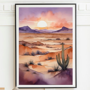 Póster Paisaje del desierto acuático con puesta de sol y 