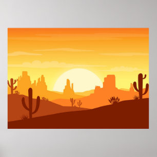 Póster Paisaje del desierto de Cactus