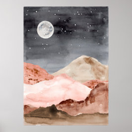 Póster Paisaje del desierto de la luna nocturna abstracta