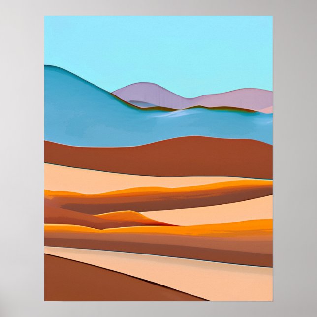 Póster Paisaje del desierto en Naranja de óxido y Aqua (Frente)