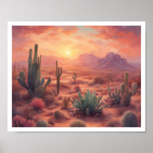 Póster Paisaje del desierto Secuoia Cactus amanecer