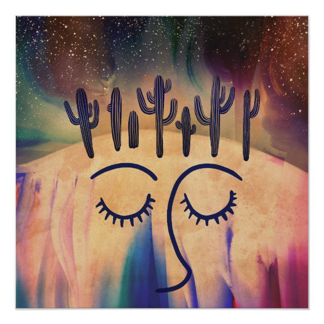 Póster Paisaje del desierto (Surreal Saguaro Cacti Art) (Anverso)