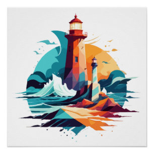 Póster Paisaje del faro Tranquilo Naturaleza Tranquila al