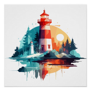Póster Paisaje del faro Tranquilo Naturaleza Tranquila al
