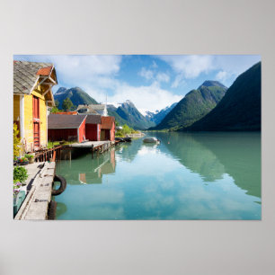 Póster Paisaje del fiordo de Fjaerlandsfjord en Noruega