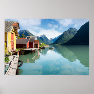Póster paisaje del fiordo Fjaerlandsfjord en Noruega
