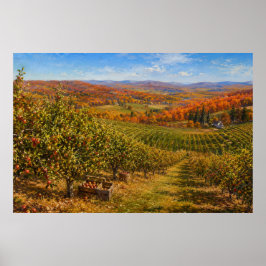 Póster Paisaje del huerto de manzanos en otoño