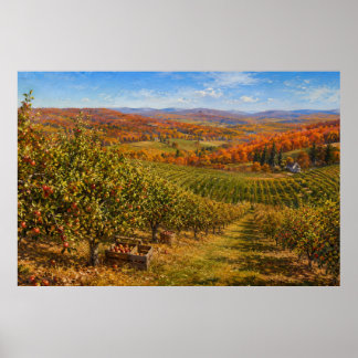 Póster Paisaje del huerto de manzanos en otoño