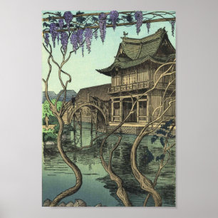 Póster Paisaje del japonés del hanga de la espinilla de