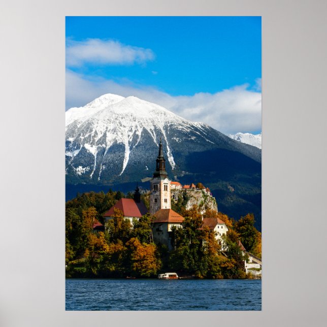 Póster Paisaje del lago Bled en otoño (Frente)