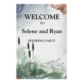 Póster Paisaje del lago con cisnes