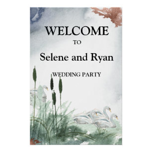 Póster Paisaje del lago con cisnes