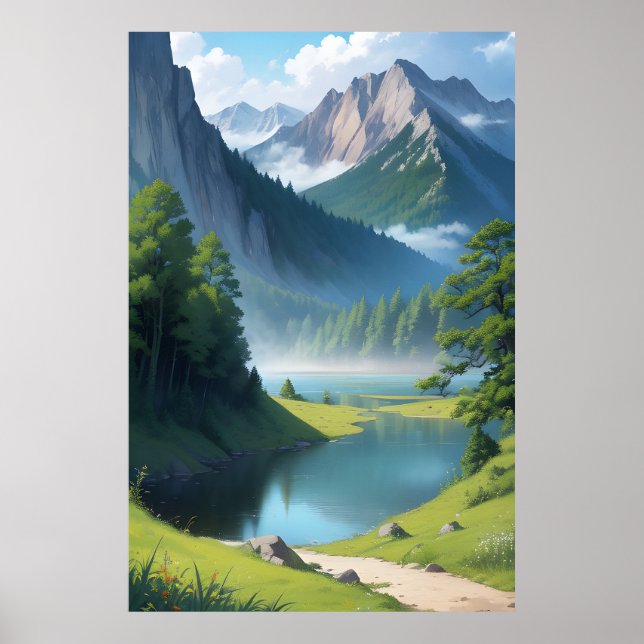 Póster Paisaje del Lago de montaña (Frente)