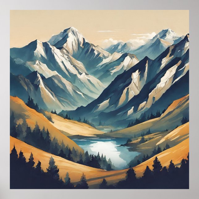 Póster Paisaje del Lago de montaña (Frente)