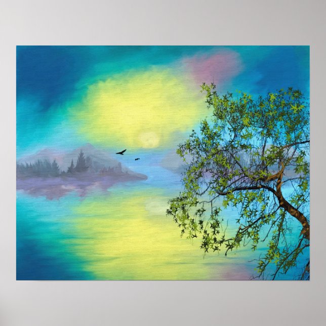 Póster Paisaje del Lago de Montaña Escenario (Frente)