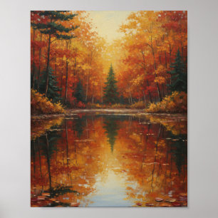 Póster Paisaje del lago del bosque Impasto