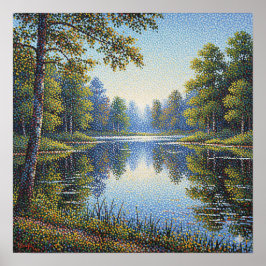 Póster Paisaje del lago Pointillism