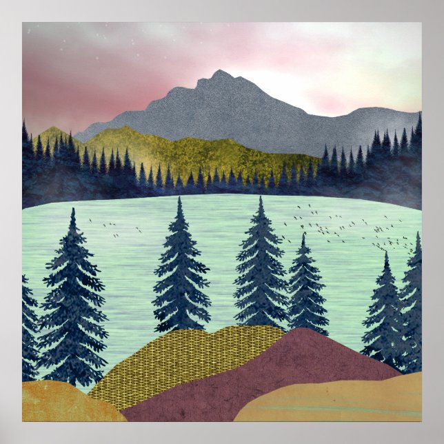 Póster Paisaje del lago Red Sky (Frente)