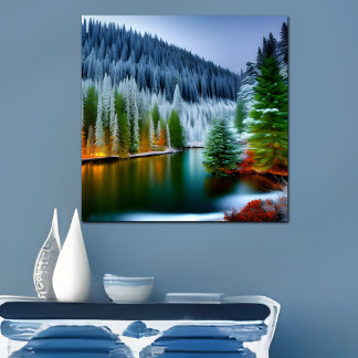 Póster Paisaje del Lago Snowy Mountain