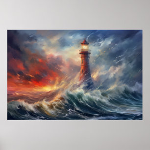 Póster Paisaje del Lighthouse Seacoast Serene