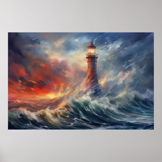 Póster Paisaje del Lighthouse Seacoast Serene (Frente)